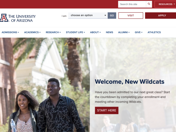 Arizona.edu homepage screenshot