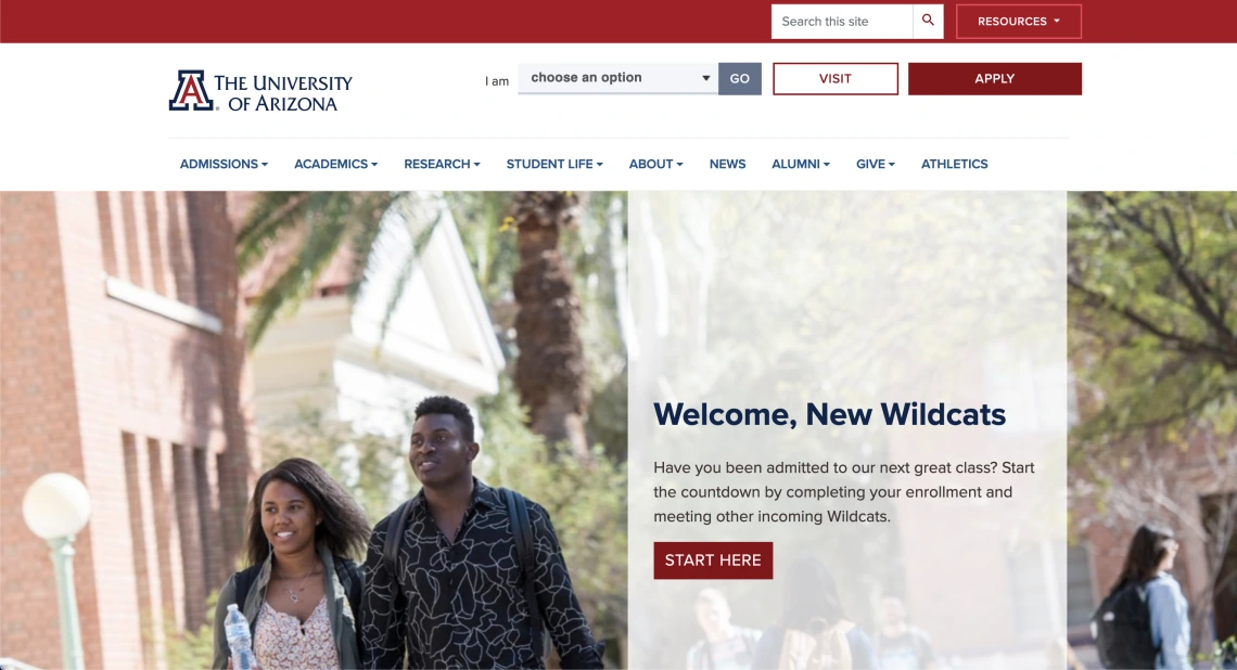 Arizona.edu homepage screenshot