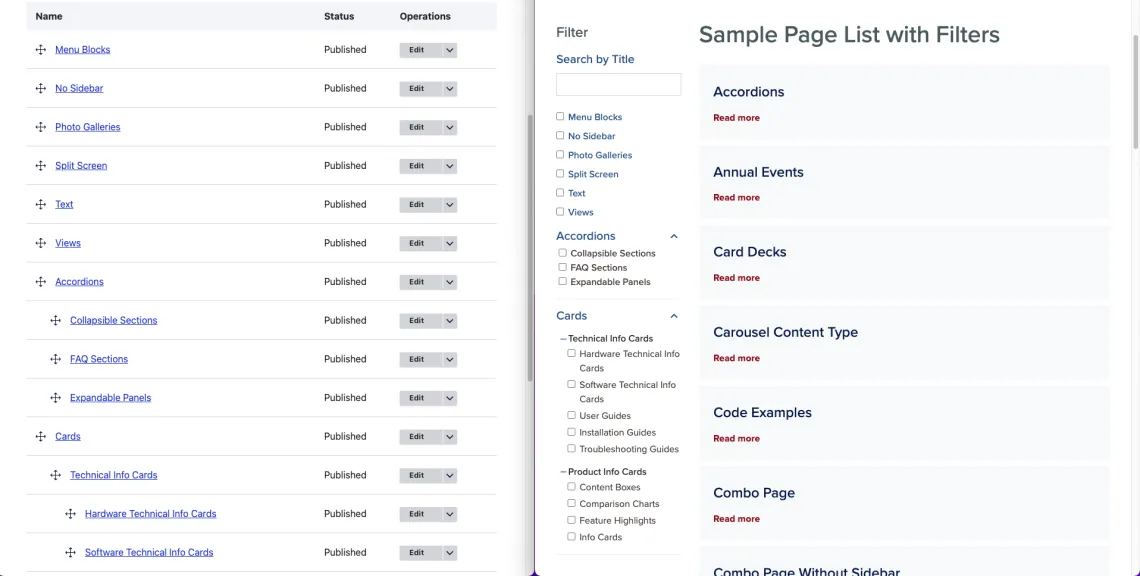 Page categories relation to display of exposed filters