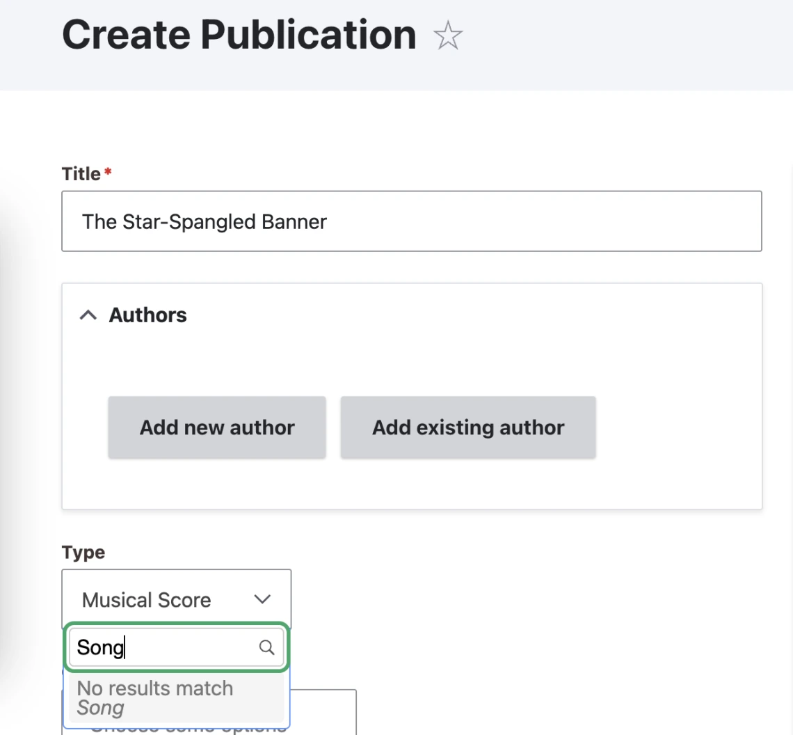 Showing the missing type in the create publication form.