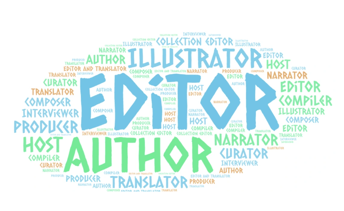 Word cloud with several author roles