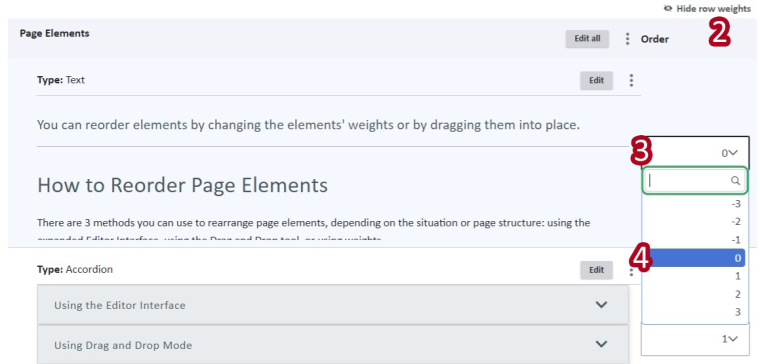 reordering page elements using weights
