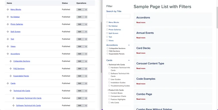 Page categories relation to display of exposed filters