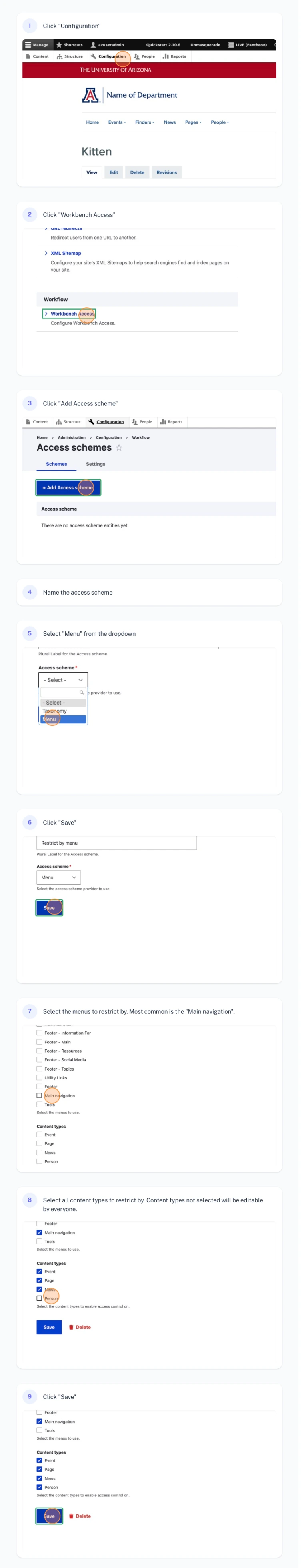 How to Set Up Workbench Access Scheme with Menu Restrictions