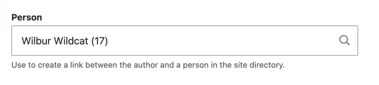 Person entity reference field on author entity form.