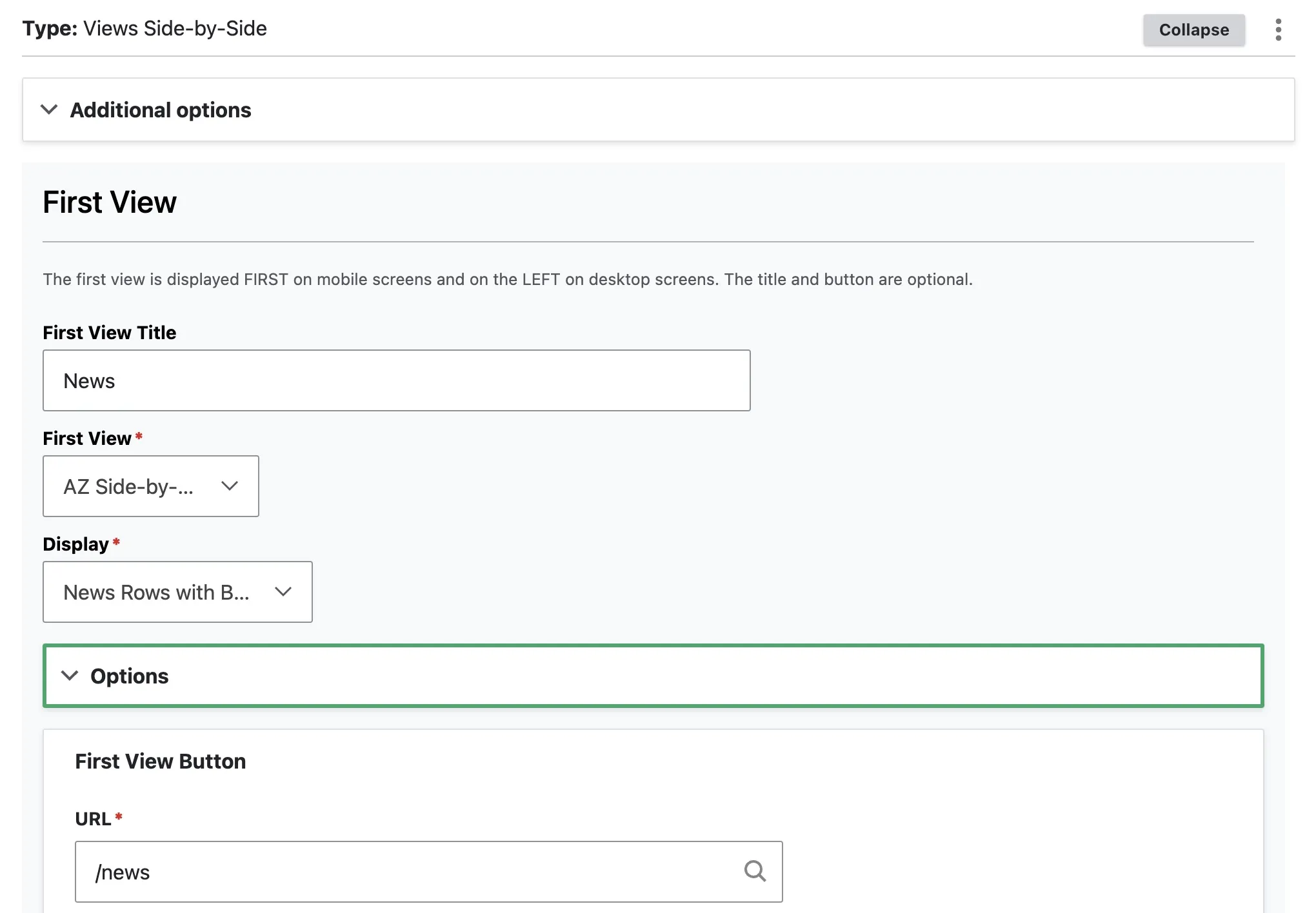 Example of a form for Views Side-by-Side